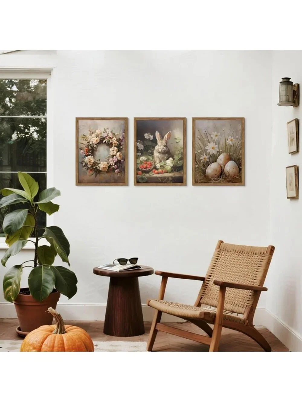 Vintage Easter Bunny Wall Art Set of 3 - Rustic Spring Canvas Decor for Home